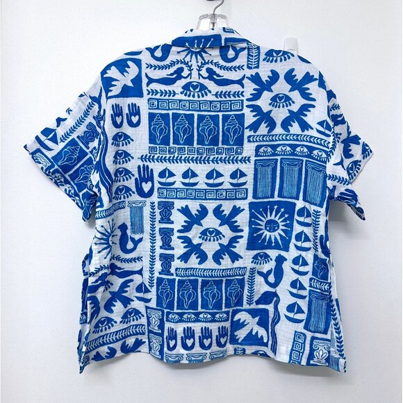 NWT Johnny Was Acantha Easy Set Camp Shirt Calliope Blue Greek Mermaid XS - Picture 7 of 10